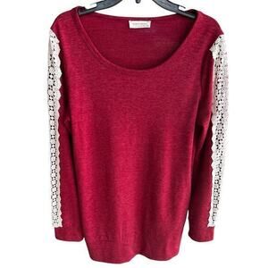 TWENTY SECOND 22nd Maroon red lace sleeve sweatshirt boho Beachy oversized sz M